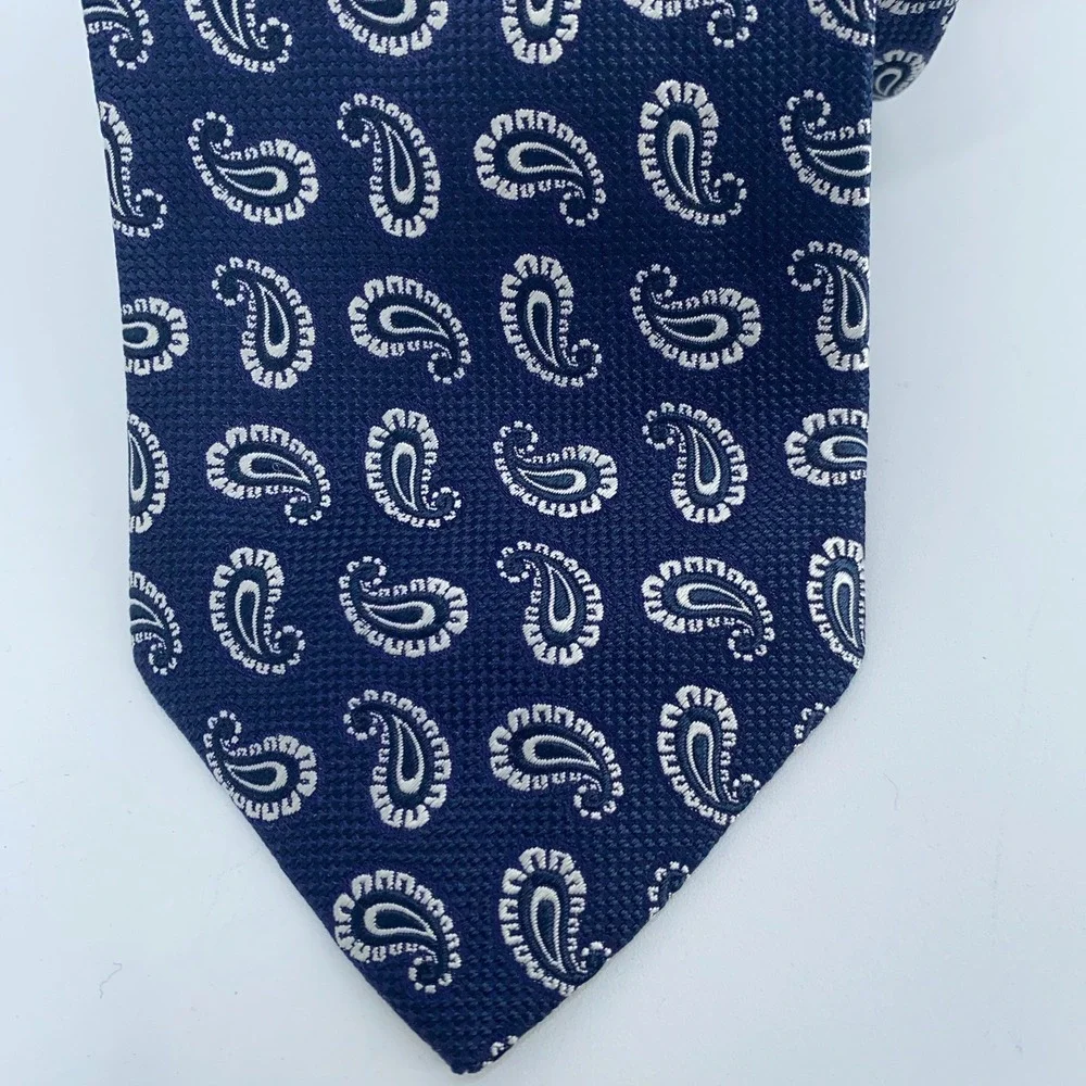 Eton Tie Mens One Size Blue White Paisley‎ Silk Classic Fit Necktie England Made